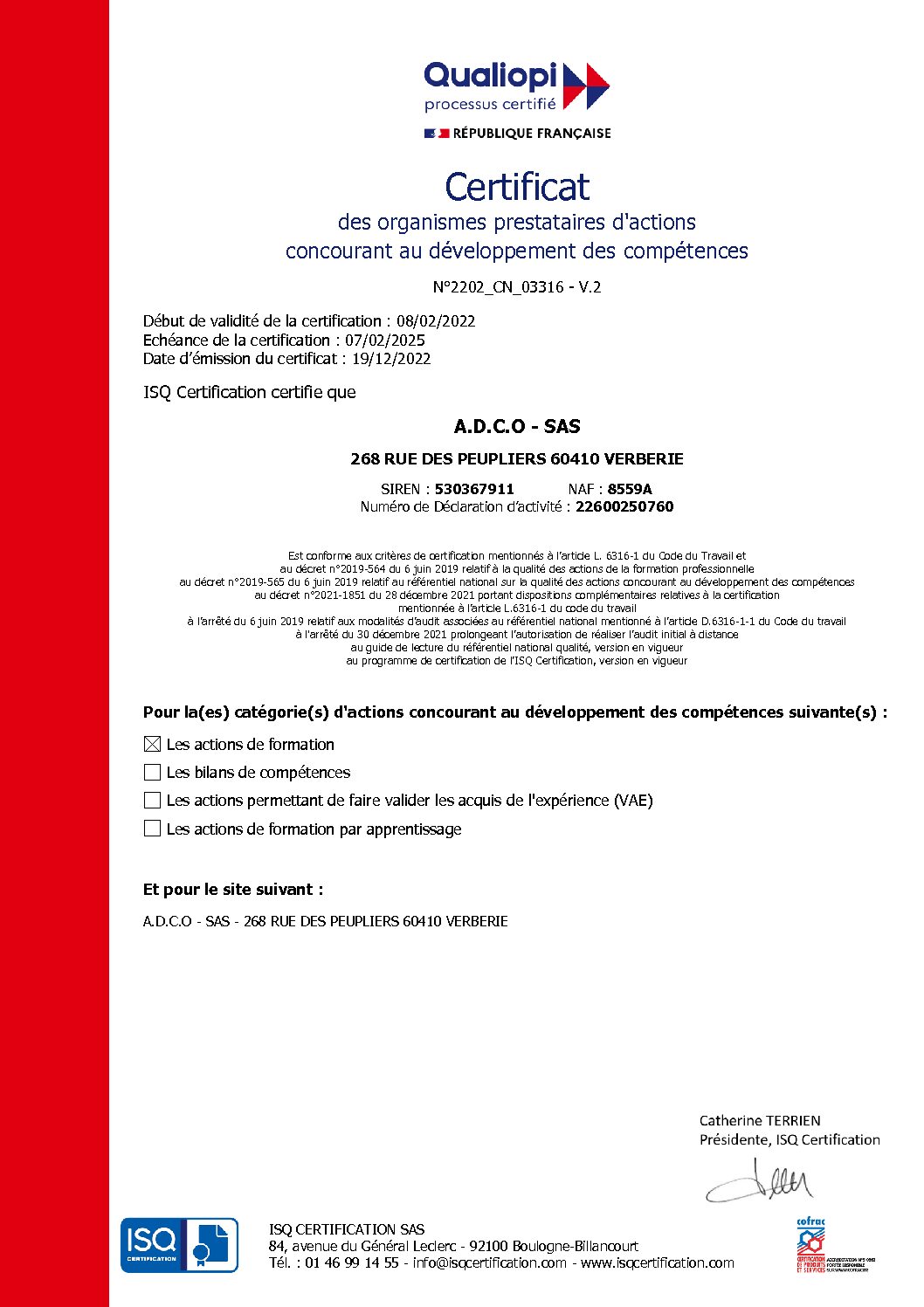 CERTIFICAT QUALIOPI